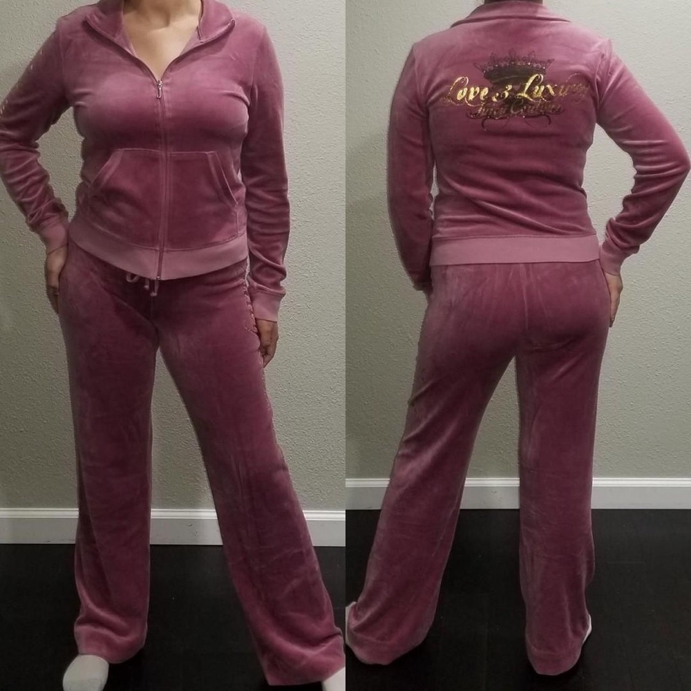 Juicy Couture TrackSuit Matching Set Purple Large Small Jacket Pants Logo Velour